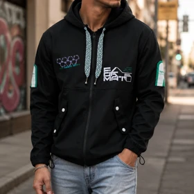 سویشرت مشکی بهاره Quilted Hoodie / Quilted Jacket Hoodie) کلاه‌دار مردانه | استایل تکنیکال مدرن کد 7691