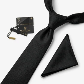 کراوات و پوشت دستدوز طرح گل گرد برند Massimo Dutti (مشکی)