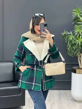پالتو چهارخونه یقه خز