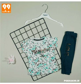 ست تیشرت شلوارک دخترانه عسکری زاپ‌دار آبی