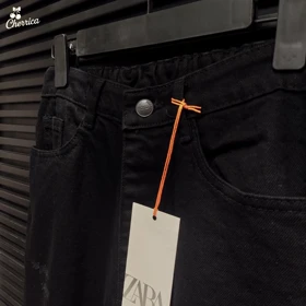 شلوار جین واید پشت کش مشکی زنانه کد 59