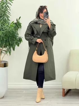 بارانی بلند ژیله پرچ دار ژونا