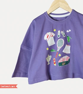 ست کراپ یاسی و شلوارک طرح تنیس