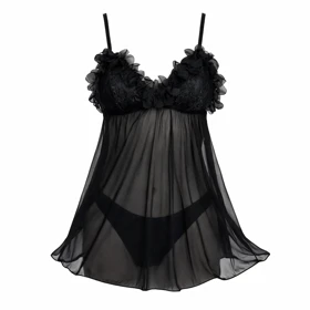 لباس خواب کاپ‌دار مشکی شکوفه دار برند مایلا کد 8034