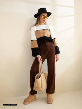 شلوار بافت - کد 2604 (قهوه ای)