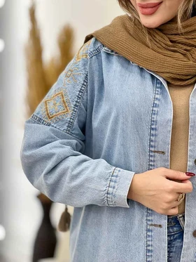 مانتو جین سرشانه گلدوزی 5414