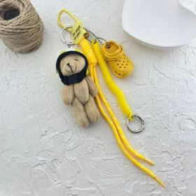 آویز کیف خرسی با کراکس زرد، شیک و فانتزی