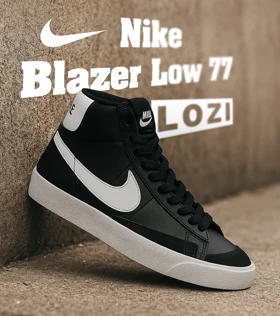 کفش کتانی ساق‌دار مردانه و زنانه مشکی سفید Nike Blazer Low 77