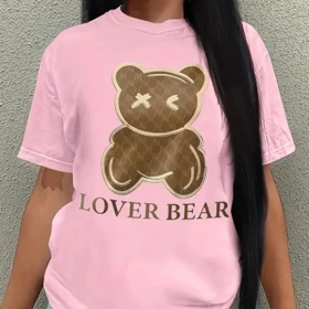 تیشرت زنانه نخ پنبه طرح خرس گوچی