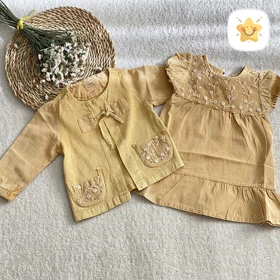 کت سارافون دخترانه کتان پارچه خارجی سایز نقلی