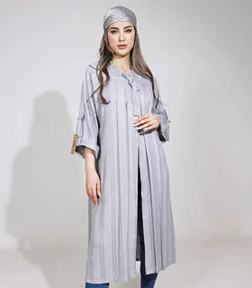 مانتو بلند خط‌دار کد 1740