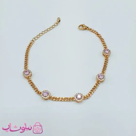 دستبند دخترانه ژوپینگ ظریف با نگین صورتی کد 3982