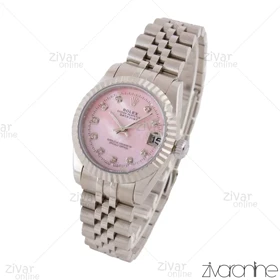 ساعت رولکس دیت جاست زنانه صفحه صورتی ایندکس نگین‌دار 103723