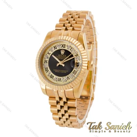 ساعت رولکس زنانه طلایی صفحه نگین‌دار اعداد یونانی Rolex-4870-L