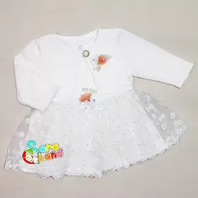 کت سارافون نوزاد تور دار طرح گل سفید