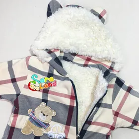 کاپشن سرهمی چهارخونه نوزاد طرح خرس