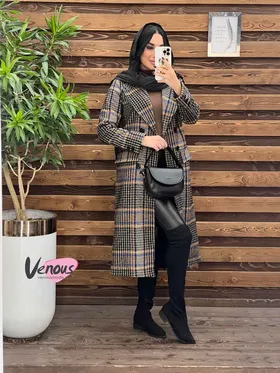 پالتو چهارخونه بلند شش دکمه