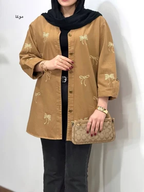 مانتو کتان گلدوزی آیسو ویولت