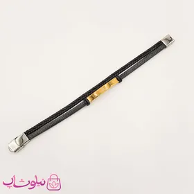دستبند مردانه چرم و استیل رولکس طلایی مشکی