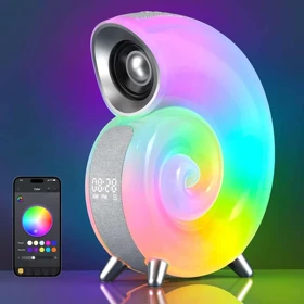 اسپیکر بلوتوثی شارژی حلزونی RGB دار با چراغ خواب و ساعت زنگ دار