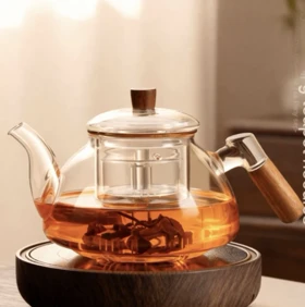 قوری پیرکس دسته چوبی در دو رنگ