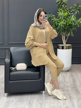 ست مانتو شلوار آستین پیله پایین ریش