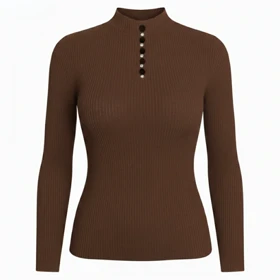 بافت آستین بلند نگین‌دار قهوه ای