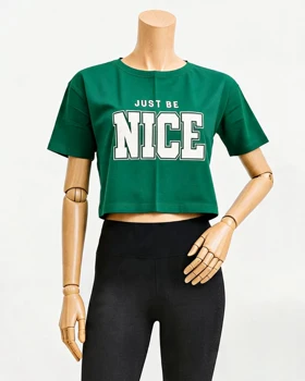 کراپ نخ پنبه یقه گرد آستین کوتاه چاپ nice کد1798 (سبز)