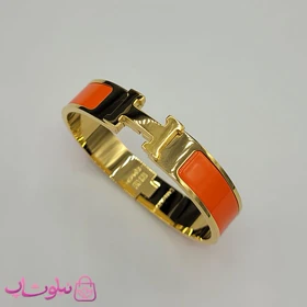 دستبند زنانه هرمس نارنجی طلایی استیل قفل اورجینال کد 680