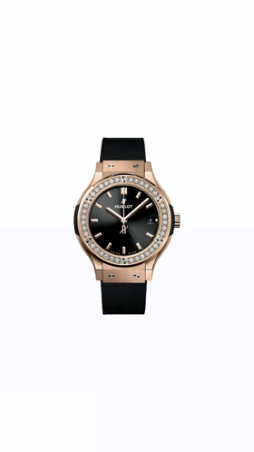 ساعت هابلوت دورنگین زنانه رزگلد بند مشکی Hublot Diamonds Rosegold