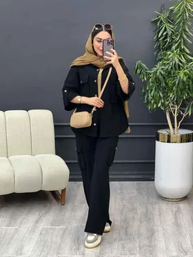 ست مانتو و شلوار کارگو برش‌دار