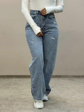 شلوار نیم بگ جین آبی روشن آمسو