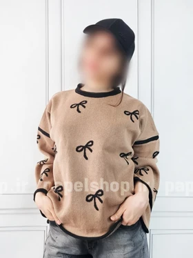 بلوز بافت یقه گرد طرح پاپیون