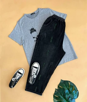 شلوار جین ذغالی مام استایل کد 1553