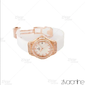 ساعت هابلوت زنانه کلاسیک فیوژن سفید رزگلد تمام نگین 104200