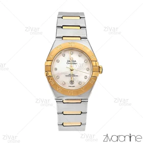 ساعت امگا کانسلیشن زنانه طلایی نقره ای صفحه صدفی نگین‌دار 105857