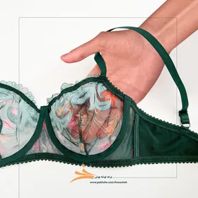 ست فانتزی سبز گل‌دار فنردار برند نوشه پوش