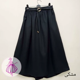 دامن کتان کجراه پرچین بلند در رنگبندی متنوع (مشکی)