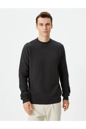 ژاکت بافتنی Slim Fit Basic Crew Neck Textured 4WAM70031HT