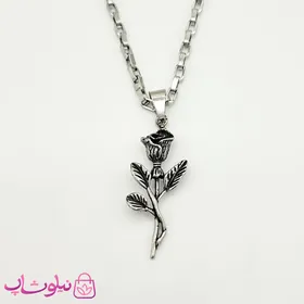 گردنبند اسپرت استیل مدل گل رز بلک سیلور