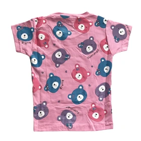 ست تیشرت آستین کوتاه و شلوار دخترانه مدل PJ1051 رنگ صورتی