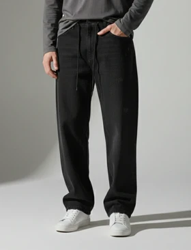 شلوار جین نیم بگ ذغالی پارچه ترک