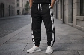 شلوار جاگر مشکی دمپا گتر پارچه گلکسی پنبه مردانه کد 391