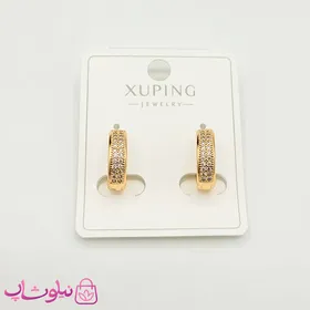 گوشواره حلقه‌ای زنانه ژوپینگ طرح نگین سفید
