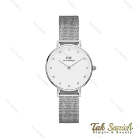 ساعت دنیل ولینگتون زنانه نقره ای صفحه سفید نگین‌دار DW-4304-28-L