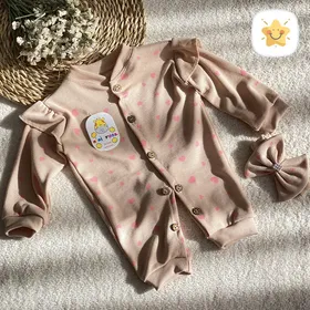 2 تکه سرهمی نوزادی دخترانه و هدبند مدل قلبی پارچه کبریتی