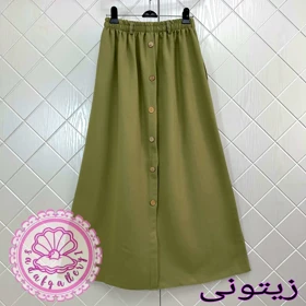 دامن لینن دکمه چوبی بلند در رنگبندی متنوع