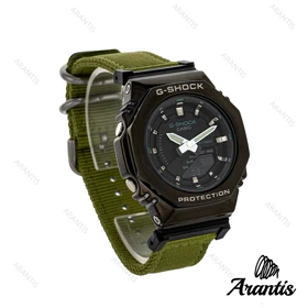 ساعت جیشاک زنانه GM-S2100 مشکی بند برزنت سبز w-3357