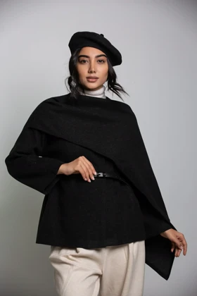 پالتو کت فوتر شالدار (مشکی)