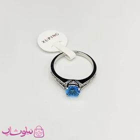 انگشتر زنانه ژوپینگ نقره ای رنگ مدل نگین آبی کد 222